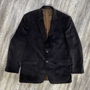 Chaps Black Corduroy Blazer Jacket 42R Paisley Lining Vintage Style